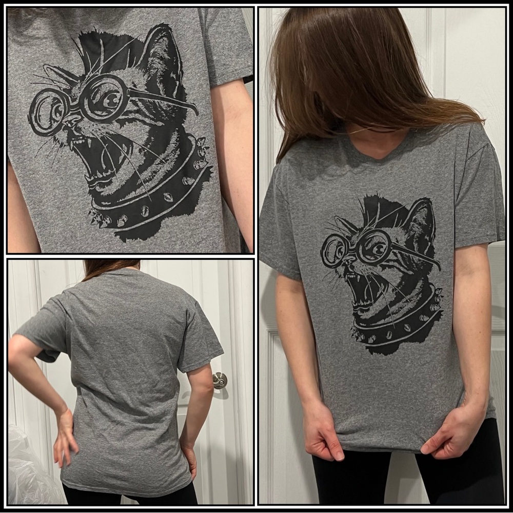 Punk Cat Mohawk T-Shirt Mens Size Medium